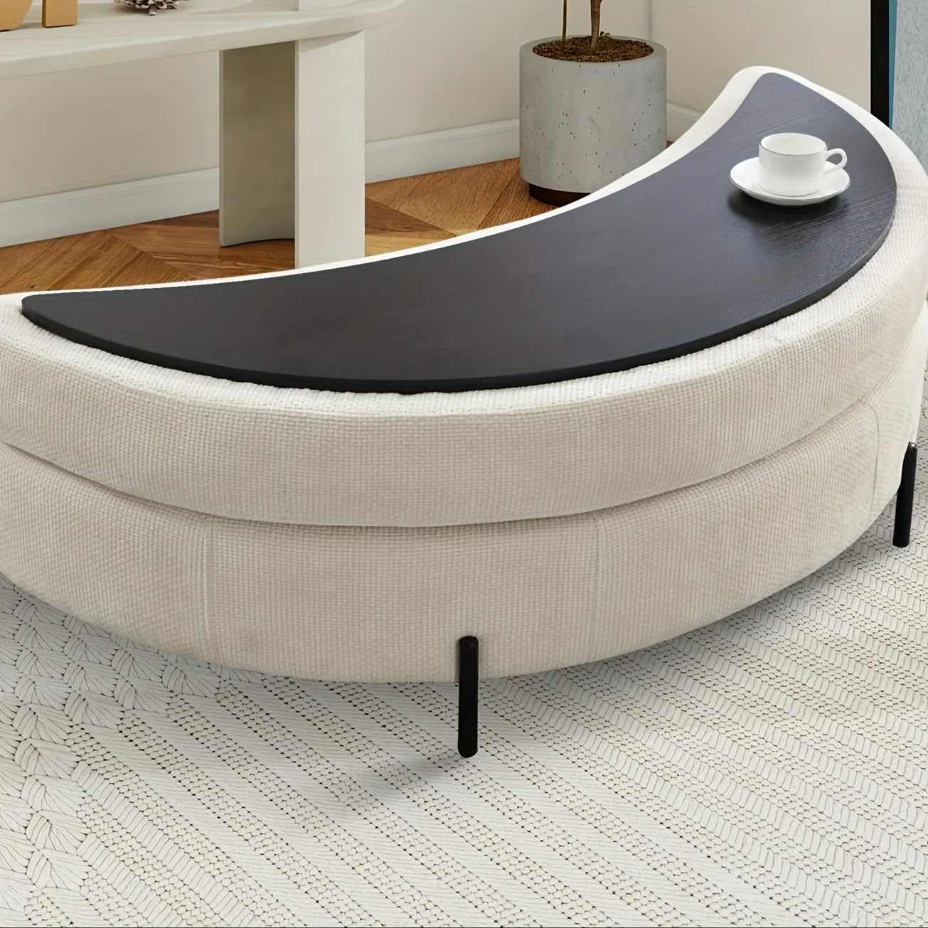 Ottoman Bench - Storage Half Moon Brown