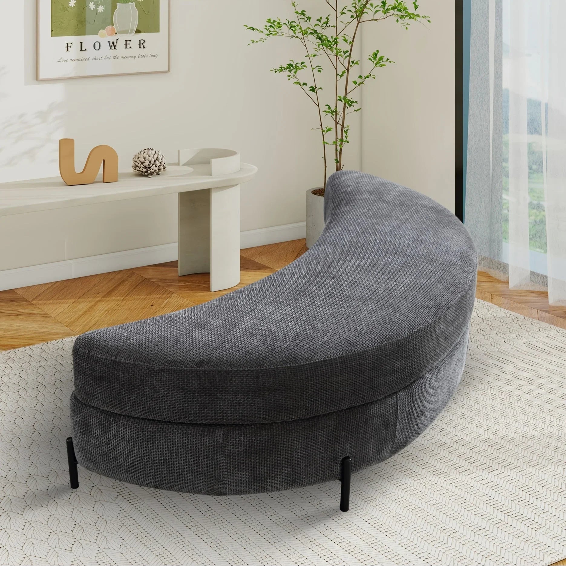 Ottoman Bench - Storage Half Moon Brown