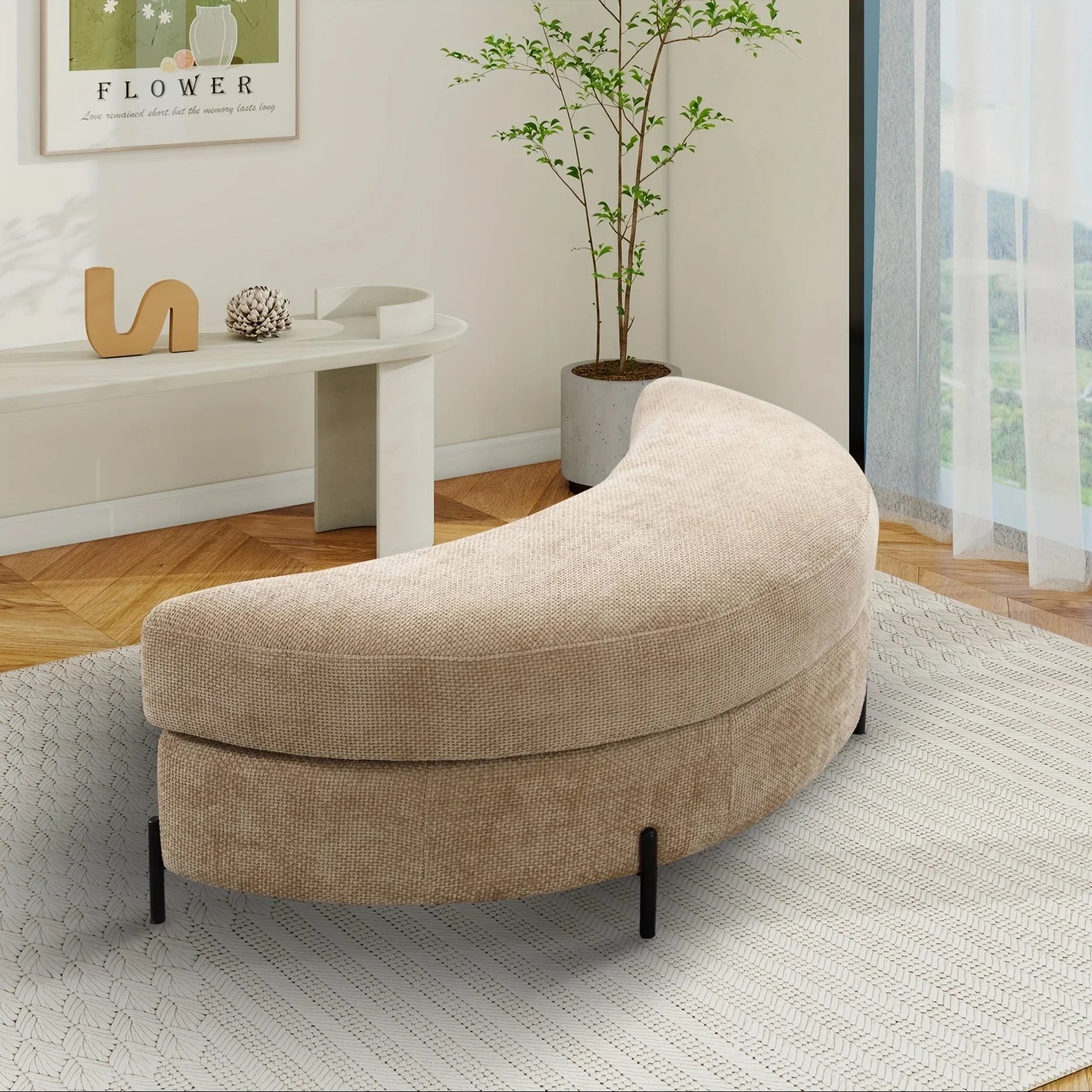 Ottoman Bench - Storage Half Moon Brown