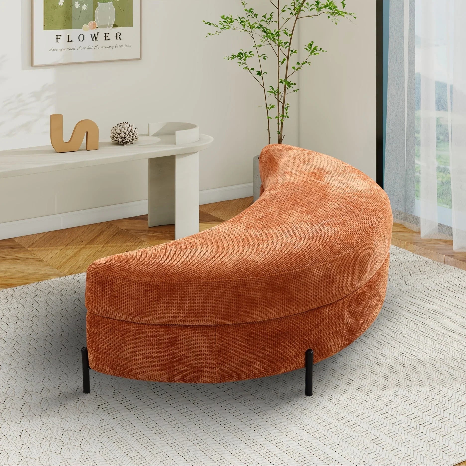 Ottoman Bench - Storage Half Moon Brown