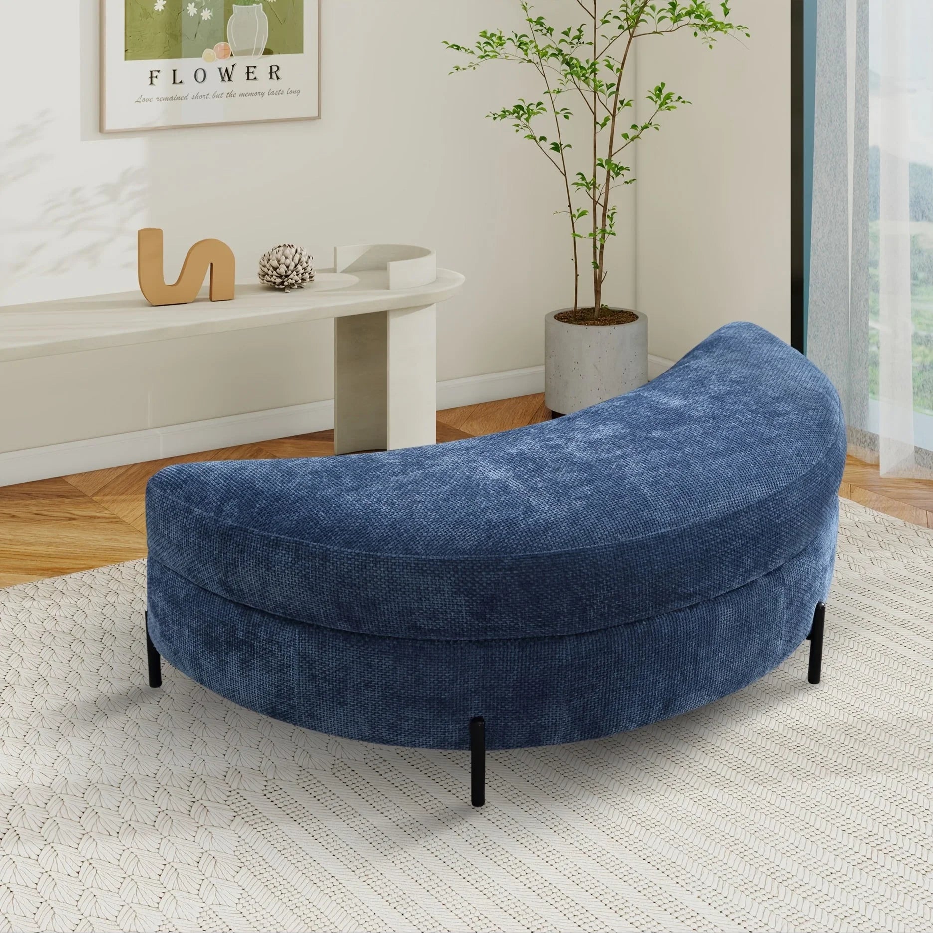 Ottoman Bench - Storage Half Moon Brown