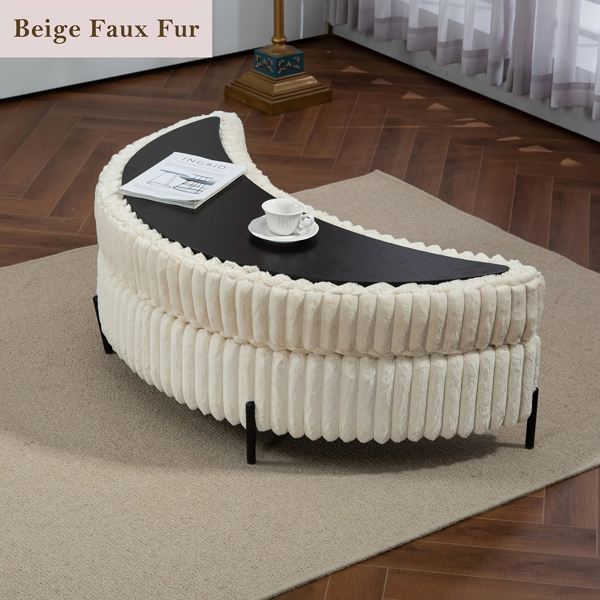 Ottoman Bench - Storage Half Moon Brown