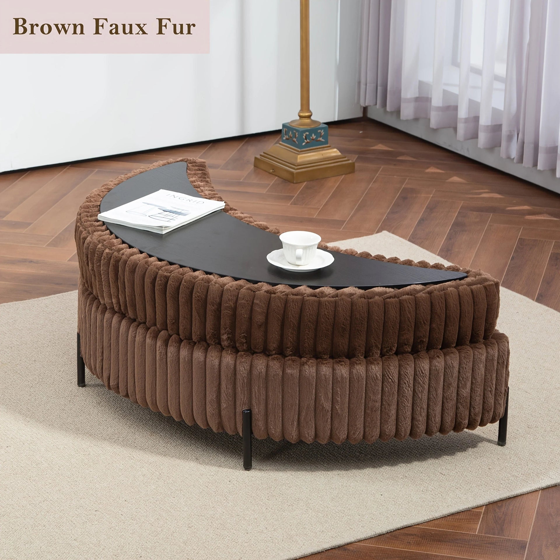 Ottoman Bench - Storage Half Moon Brown