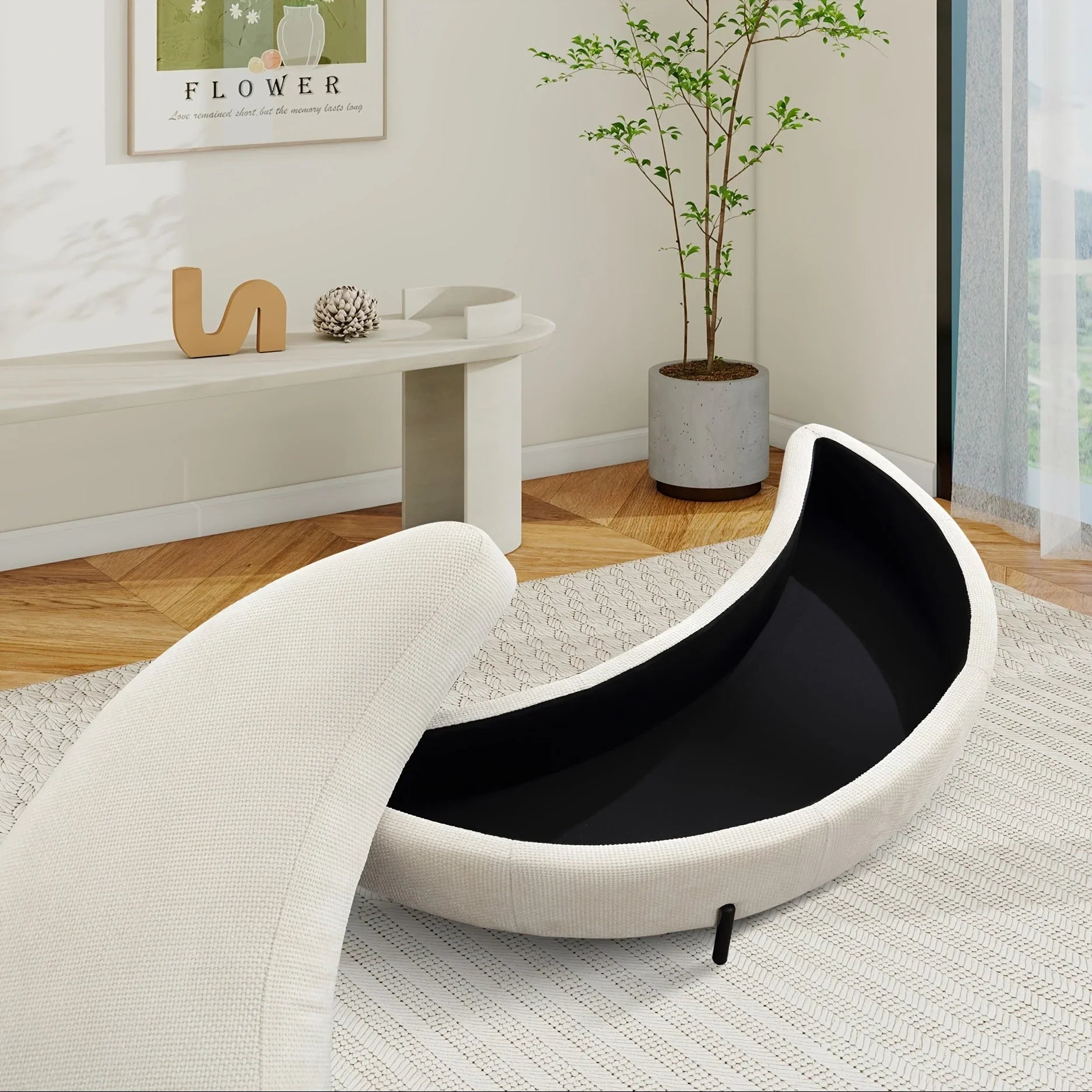 Ottoman Bench - Storage Half Moon Brown