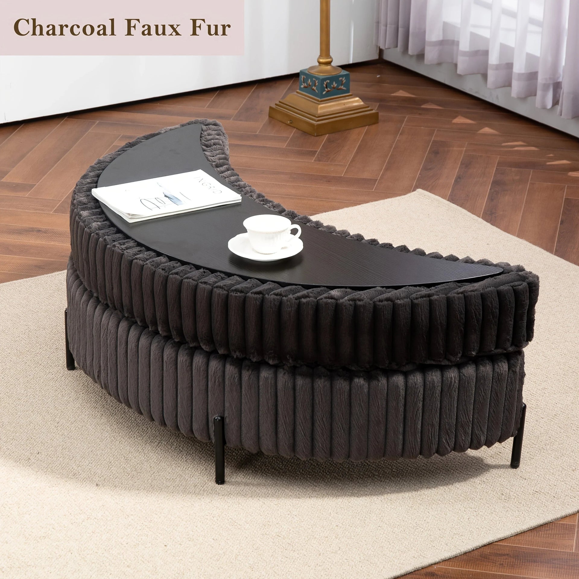 Ottoman Bench - Storage Half Moon Brown