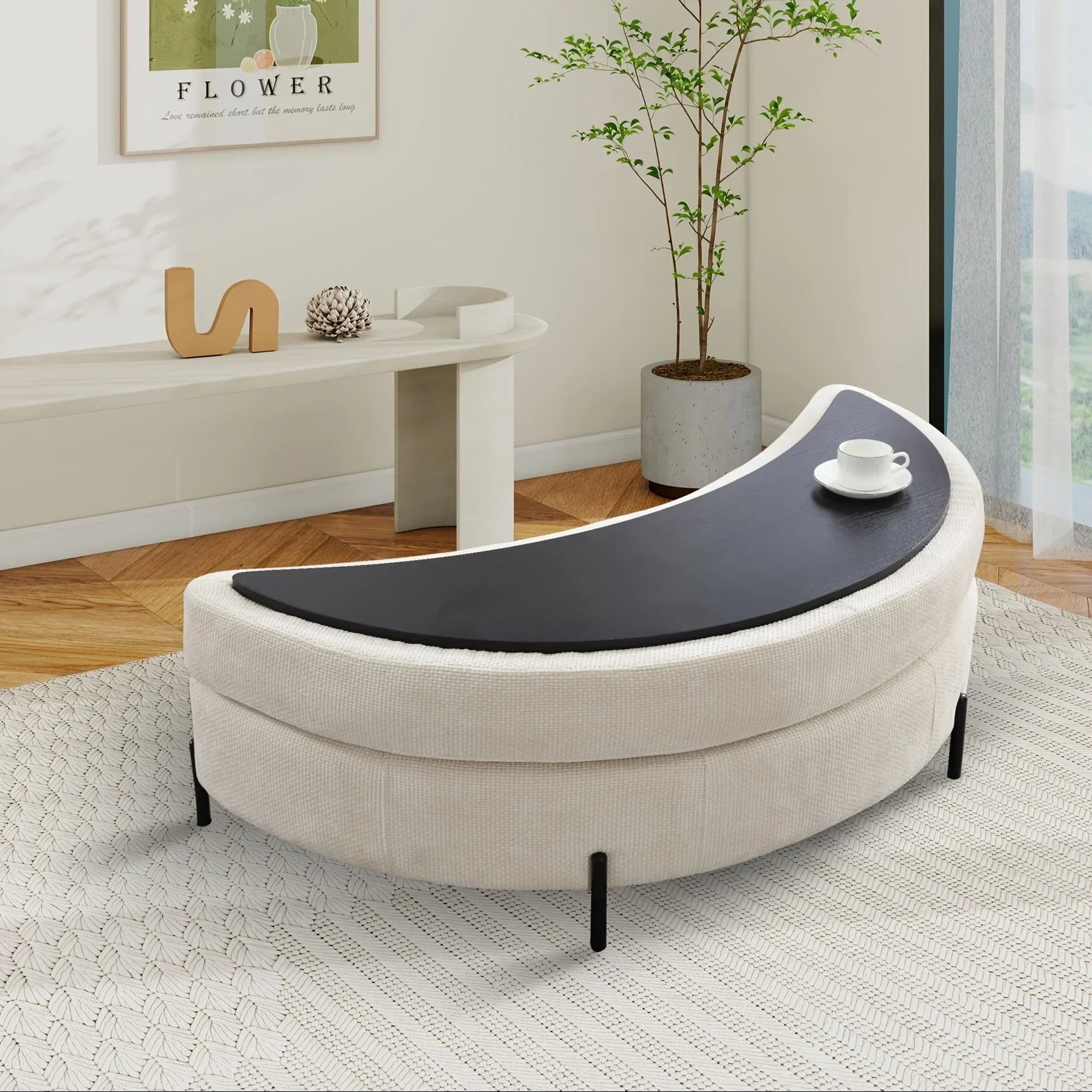 Ottoman Bench - Storage Half Moon Brown
