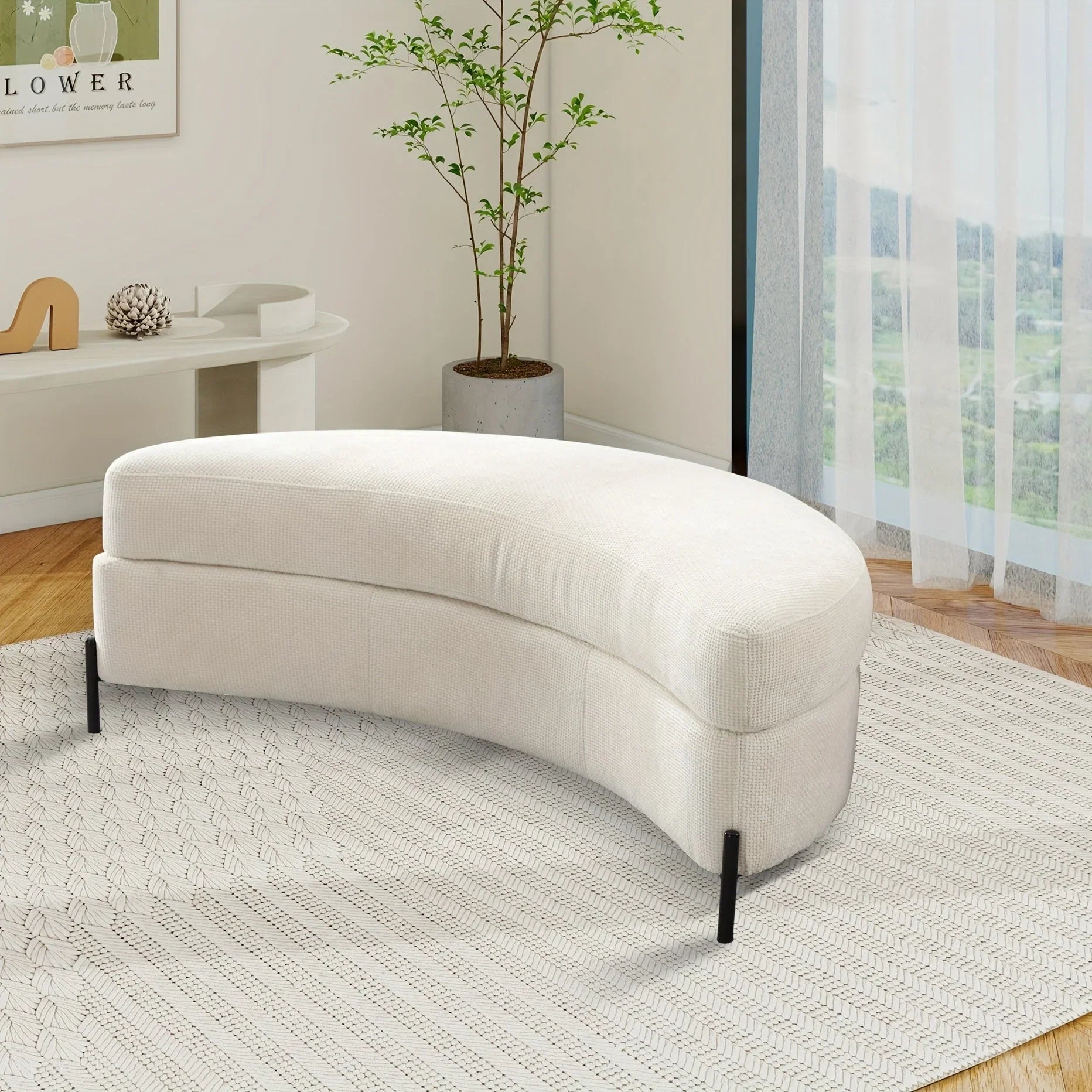 Ottoman Bench - Storage Half Moon Brown