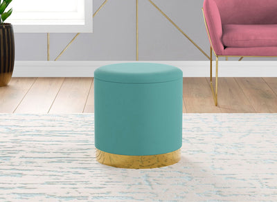 Ottoman Cylindre Velvet Aqua Gold Metal