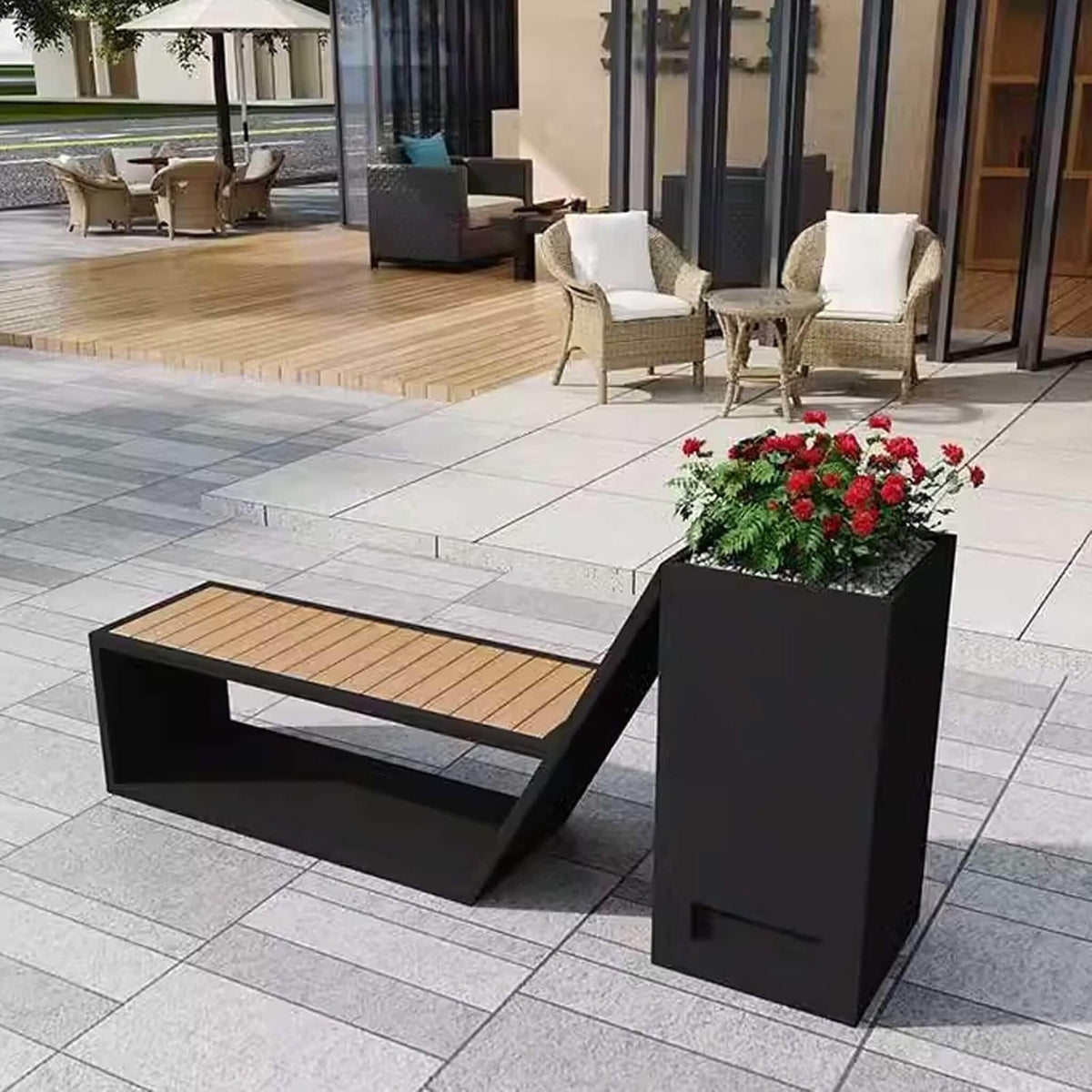 4FT Outdoor Commercial All-Weather Metal Bench With Planter Box [Made-To-Order] (SAK57219)