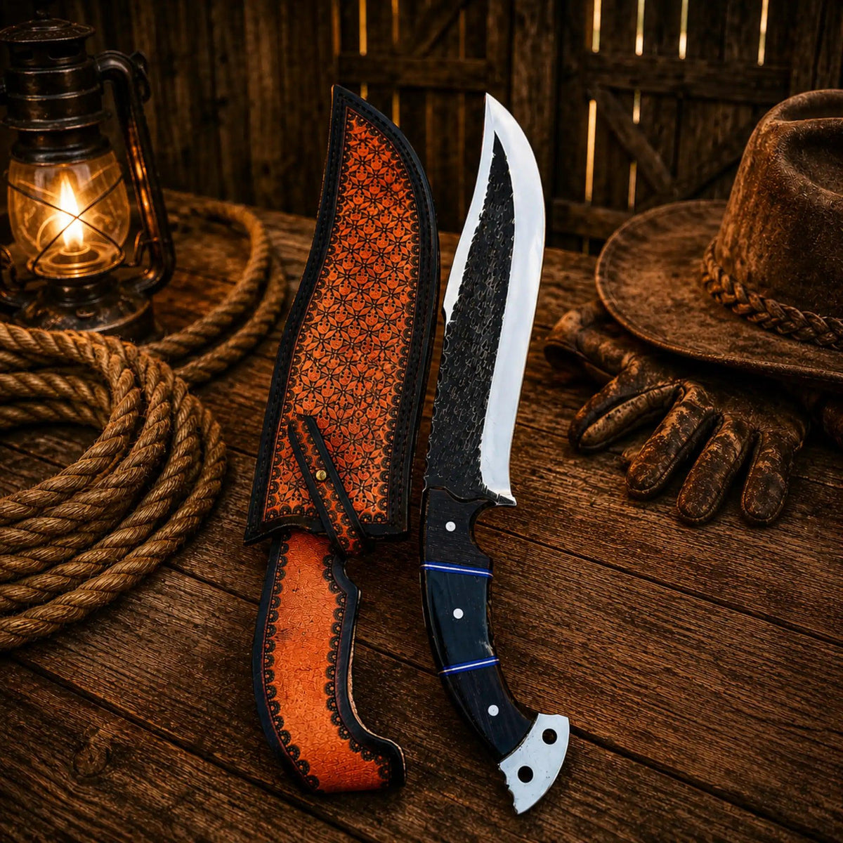 Custom Hunting Knife D2 Steel Cowboy Style Fixed Blade Knife