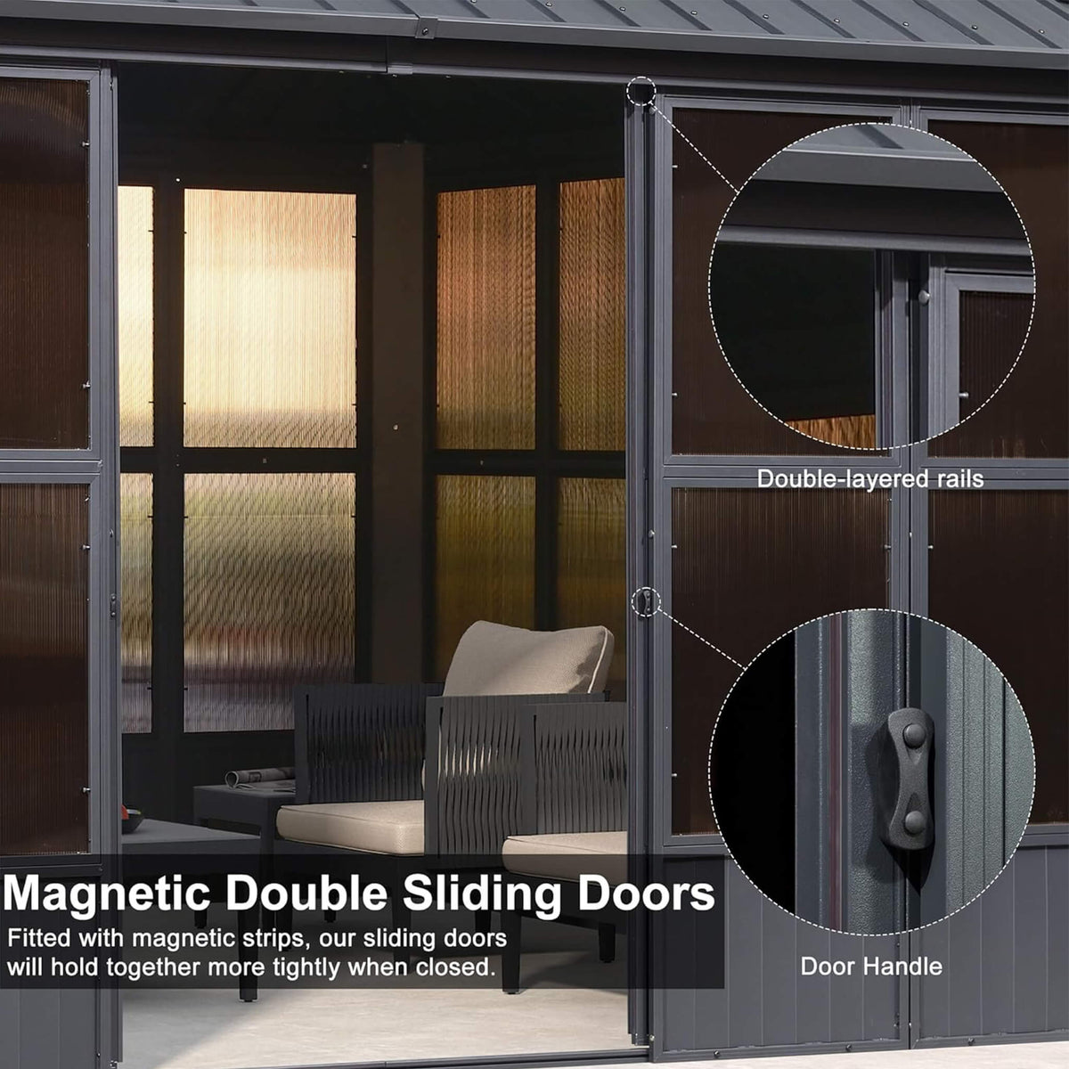 Vista Outdoor Hardtop Aluminum Solarium With Double Roof And LED Lights (SAK42086)