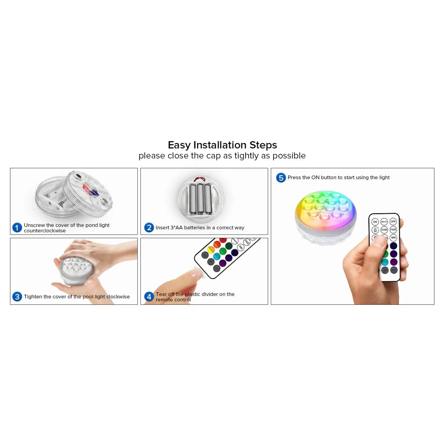 Outdoor LED Lights Waterproof RGB Pool Lamp with 20-Hour Runtime