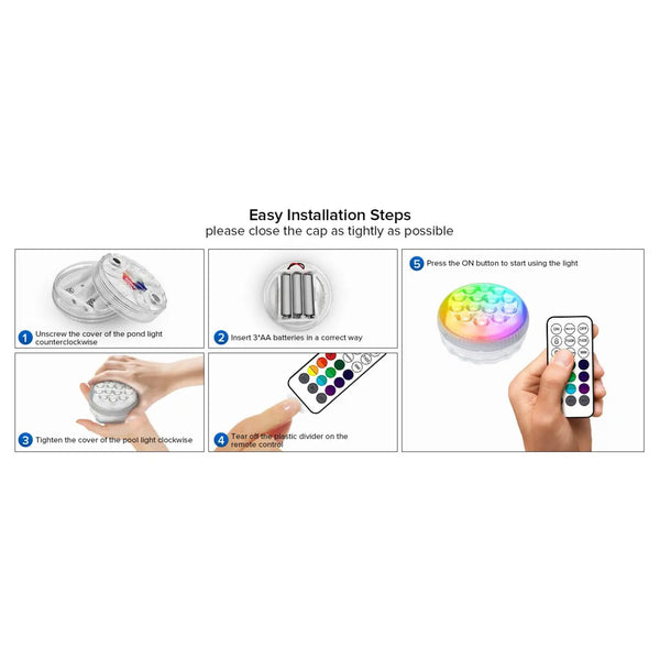 Outdoor LED Lights Waterproof RGB Pool Lamp with 20-Hour Runtime