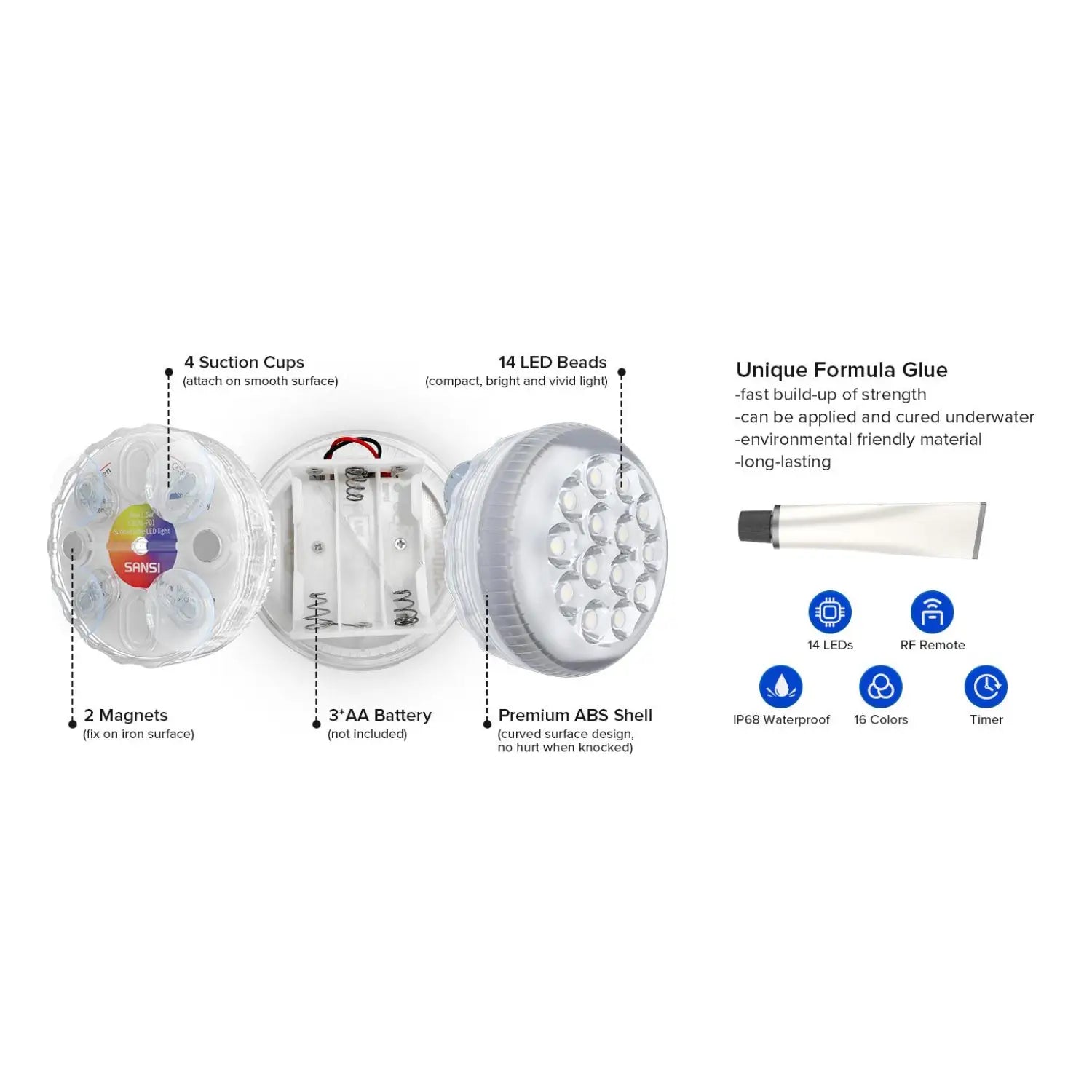 Outdoor LED Lights Waterproof RGB Pool Lamp with 20-Hour Runtime