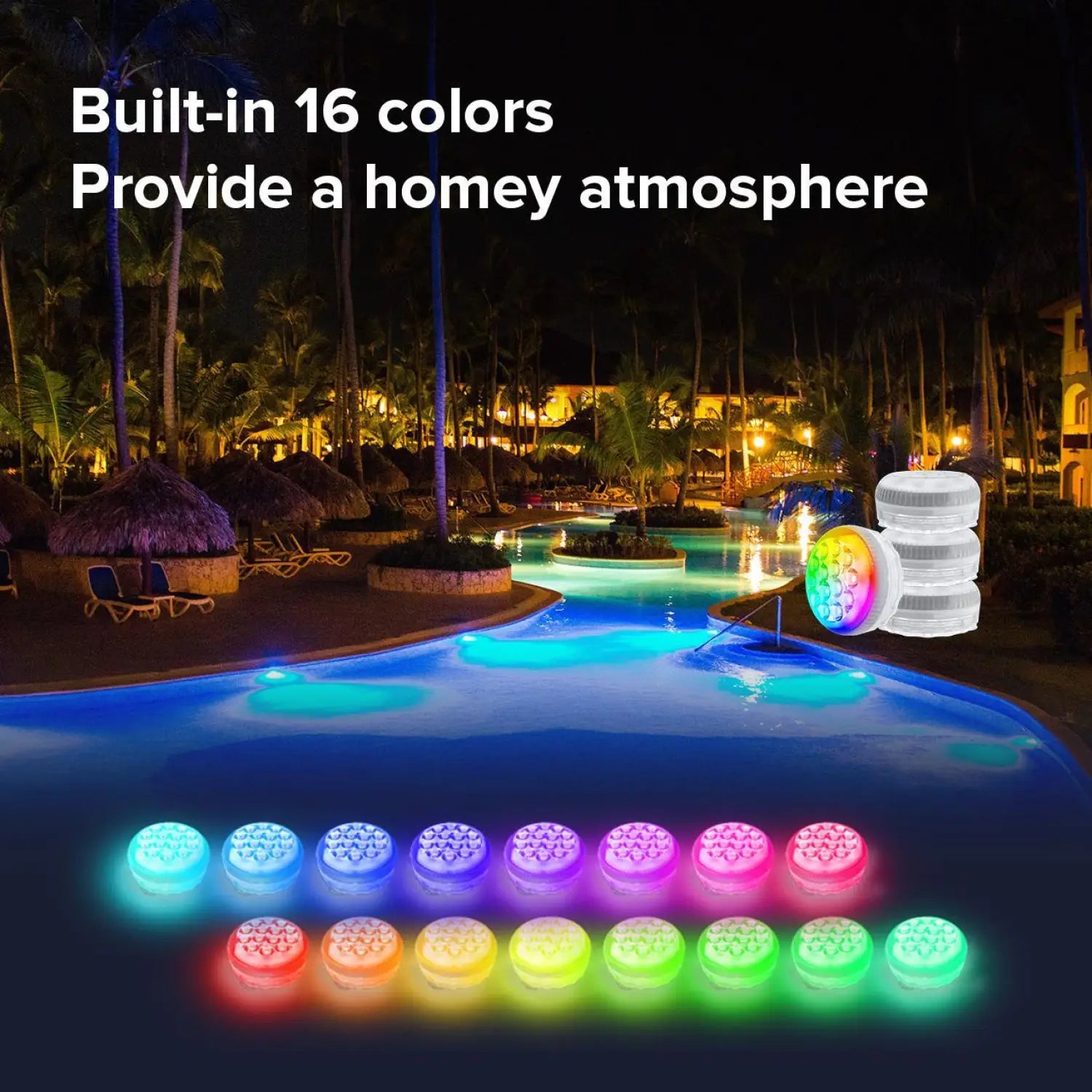 Outdoor LED Lights Waterproof RGB Pool Lamp with 20-Hour Runtime