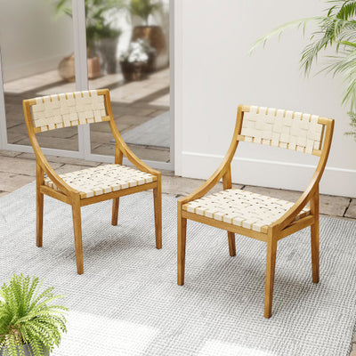 Outdoor Dining Chair Set of 2 with Webbing Seat and Backrest-Natural