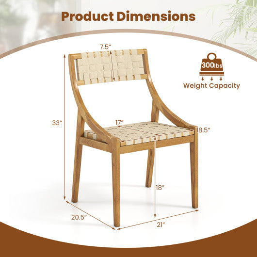 Outdoor Dining Chair Set of 2 with Webbing Seat and Backrest-Natural