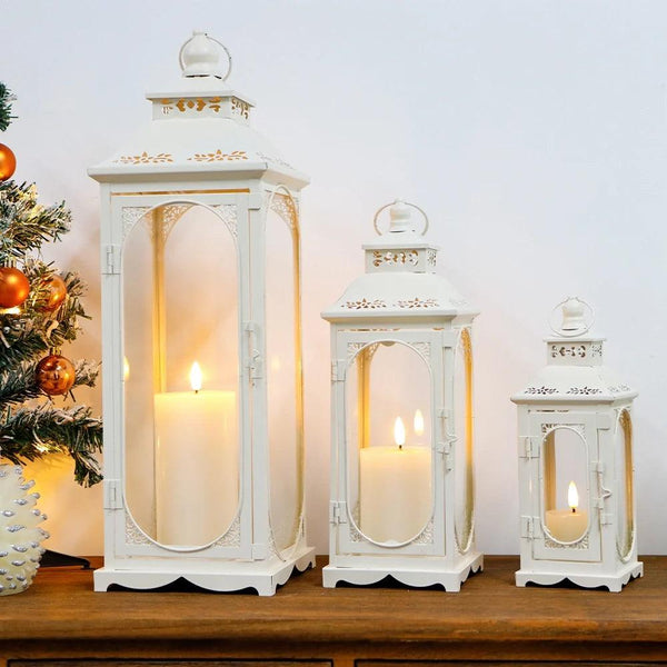 Set of 3  10/14/19.5''H Candle Lanterns (Cream White)