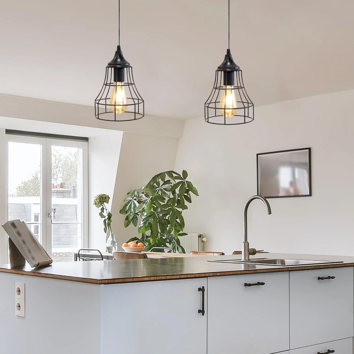 Set of 2 Metal Cage Hanging Lamps