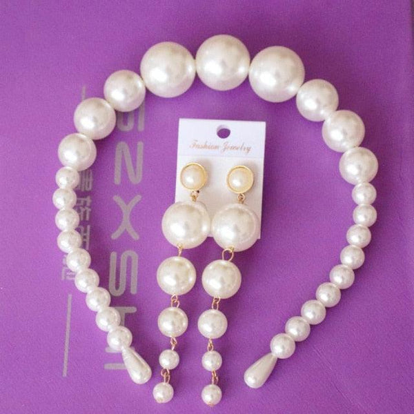Oversize Large Ivory white Pearl Headband Full Pearl Women Hair Band Crown Trendy Bridal Headwear Gorgeous Hair Accessories For Women