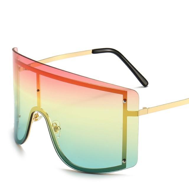 Oversized Women Blue & Yellow Gradient Sunglasses  Fashionable Rimless In Metal For Female New Shades Personality Eyewear