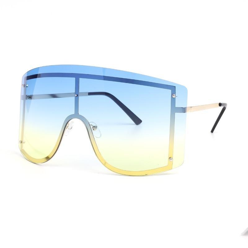 Oversized Women Blue & Yellow Gradient Sunglasses  Fashionable Rimless In Metal For Female New Shades Personality Eyewear