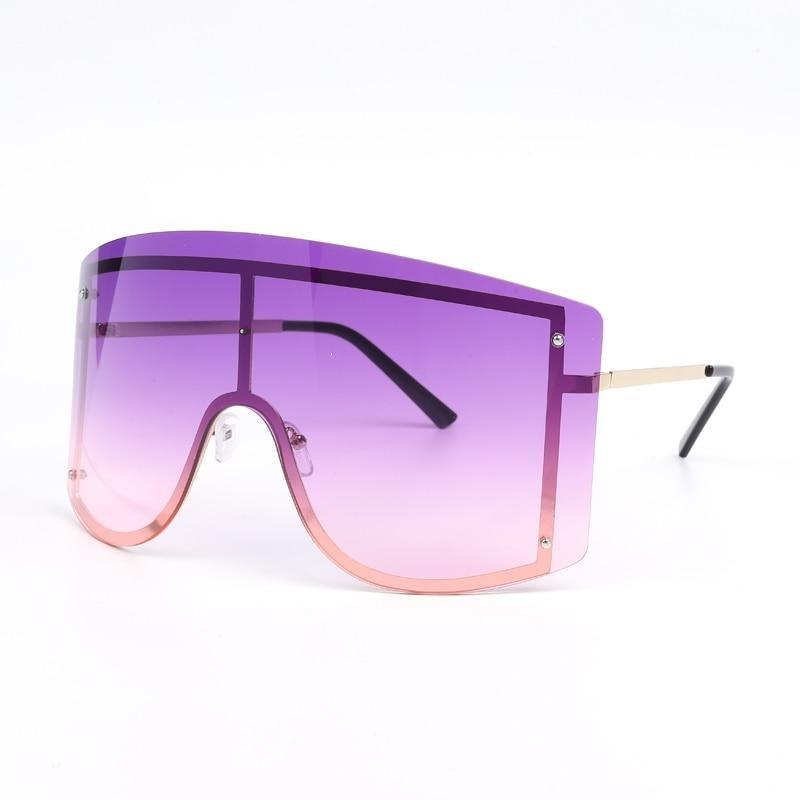 Oversized Women Blue & Yellow Gradient Sunglasses  Fashionable Rimless In Metal For Female New Shades Personality Eyewear