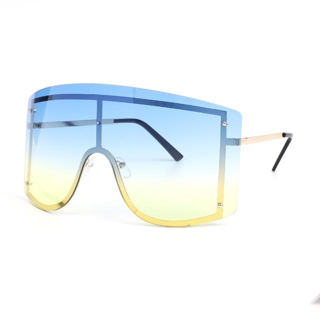 Oversized Women Blue & Yellow Gradient Sunglasses  Fashionable Rimless In Metal For Female New Shades Personality Eyewear