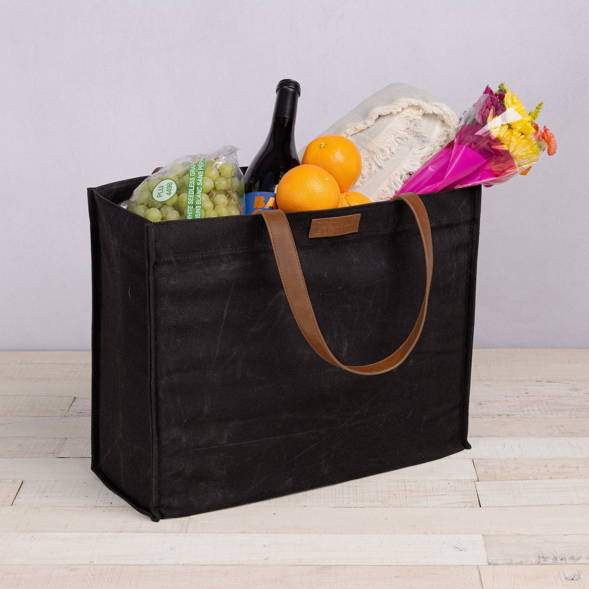 Market Waxed Canvas Tote with Leatherette Handles