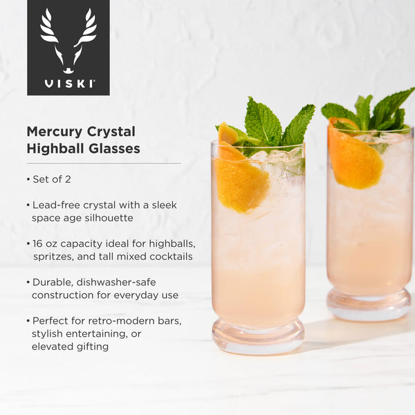 Mercury Crystal Highball Glasses, Set of 2
