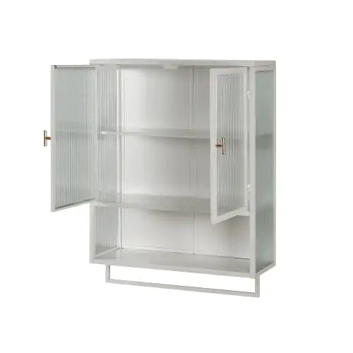 Elegant Dual-Door Wall Cabinet with Glass Panels and Storage Shelves Ameraeon