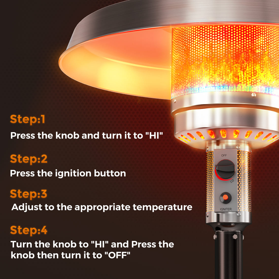 Pyra Propane Patio Heater 50,000 BTU, Round Table, CSA Certified