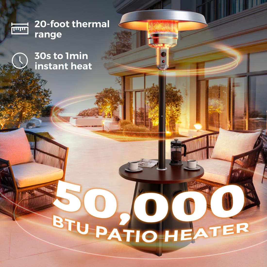 Pyra Propane Patio Heater 50,000 BTU, Round Table, CSA Certified