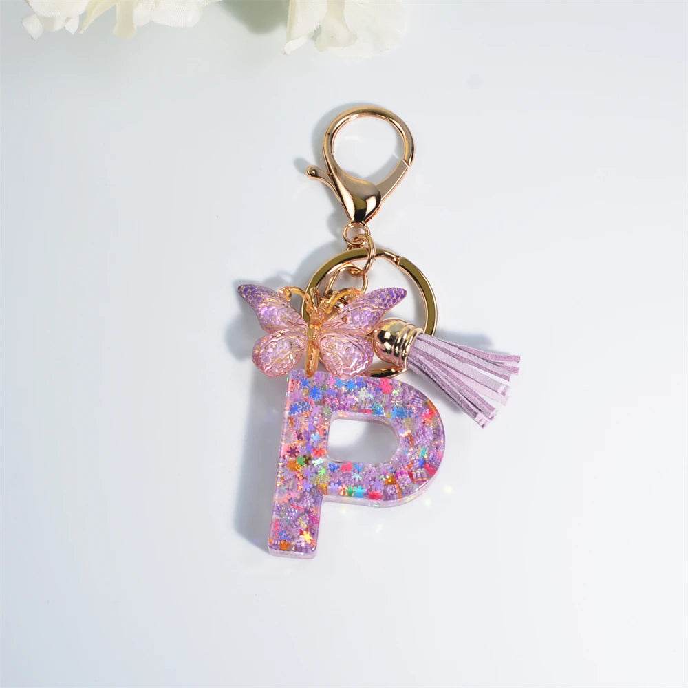 A–Z Personalized Butterfly Tassel Keychain – Custom Initial Gift for Women