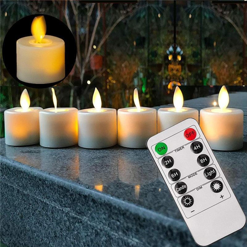 Pack of 6 or 12 Remote or Not Remote Flameless Battery Candles Realistic and Bright Flickering Bulb Battery Operated Flameless LED Tea Light Ideal for Parties Weddings Birthdays Hollween Gift Realistic and Bright Flickering Fake Dancing Flame Tea lights