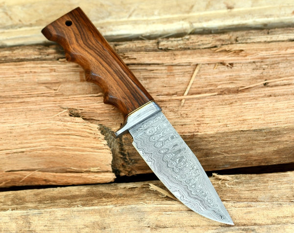 Paladin Damascus Knife with Exotic Rosewood Handle & Sheath