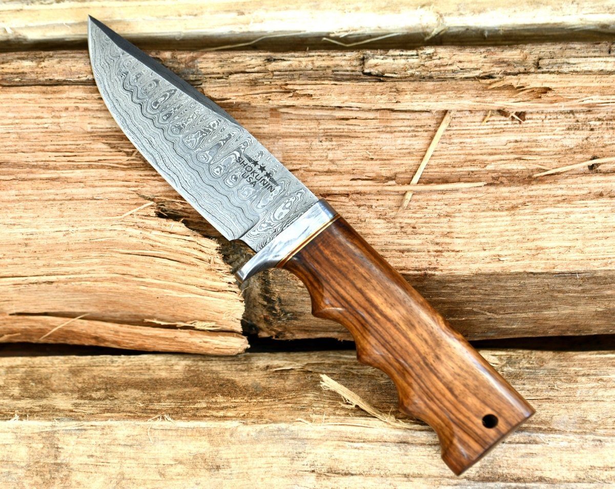 Paladin Damascus Knife with Exotic Rosewood Handle & Sheath