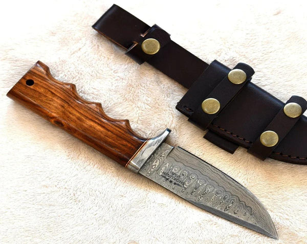Paladin Damascus Knife with Exotic Rosewood Handle & Sheath - Gifts for You 'n Me