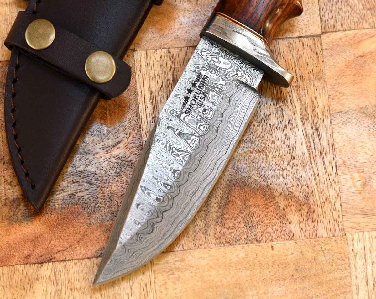 Paladin Damascus Knife with Exotic Rosewood Handle & Sheath