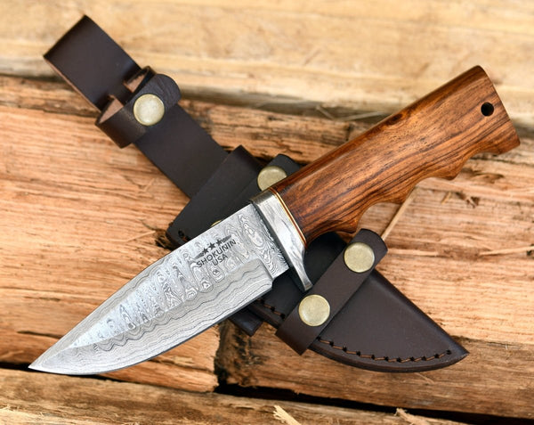 Paladin Damascus Knife with Exotic Rosewood Handle & Sheath