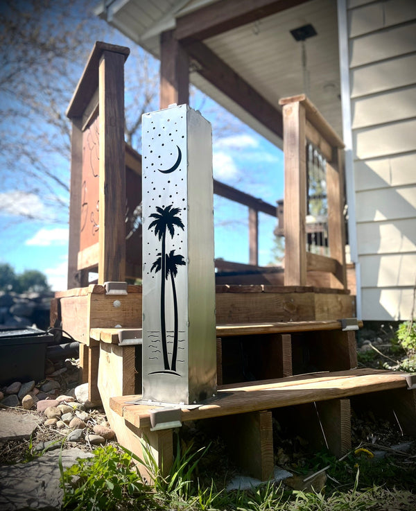 Palm Trees Under the Stars Luminary Pillars w/ Solar Cap | 12-inch, 14-inch, 16-inch