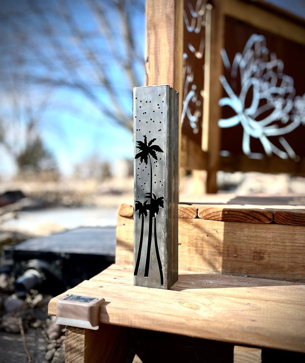 Palm Trees Under the Stars Luminary Pillars w/ Solar Cap | 12-inch, 14-inch, 16-inch