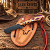 Pancake Sheath Bull Cutter Knife - 3.5" Damascus Steel Cholla Cactus Handle