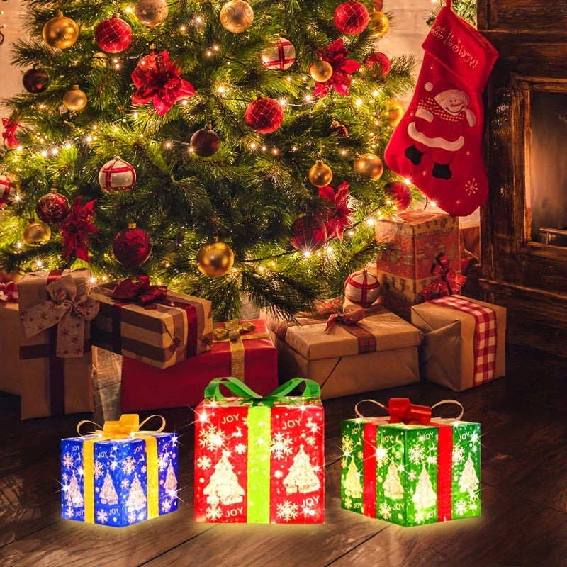 Paper 3-Piece Lighted Christmas Gift Boxes Set