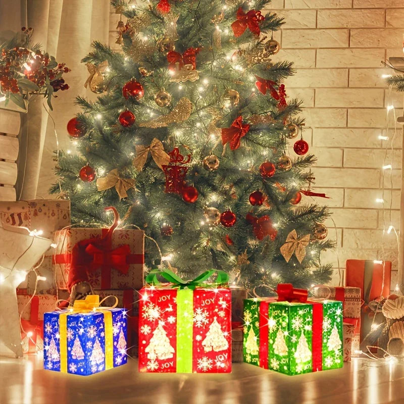 Paper 3-Piece Lighted Christmas Gift Boxes Set