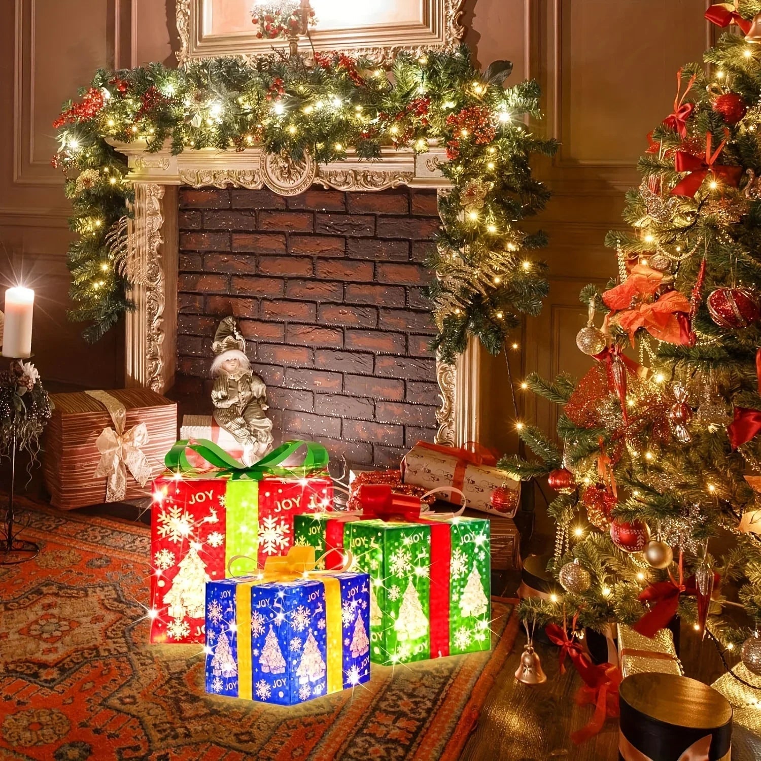 Paper 3-Piece Lighted Christmas Gift Boxes Set
