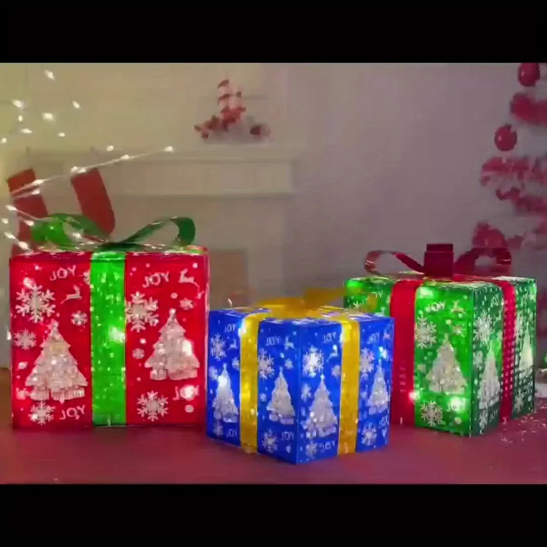 Paper 3-Piece Lighted Christmas Gift Boxes Set