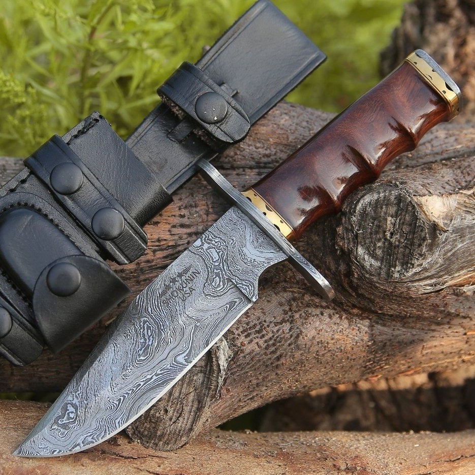 Paragon Damascus Bowie Knife with Exotic Rosewood Handle