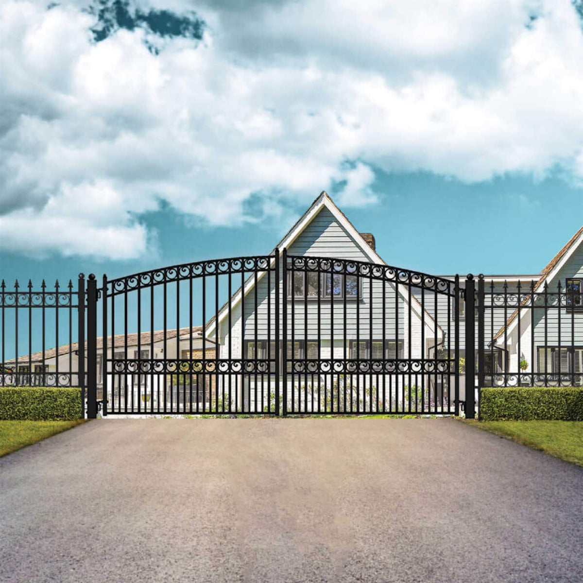 [12-18FT] Heavy-Duty Paris-Style Steel Premium Dual-Swing Driveway Gate (SAK97031)