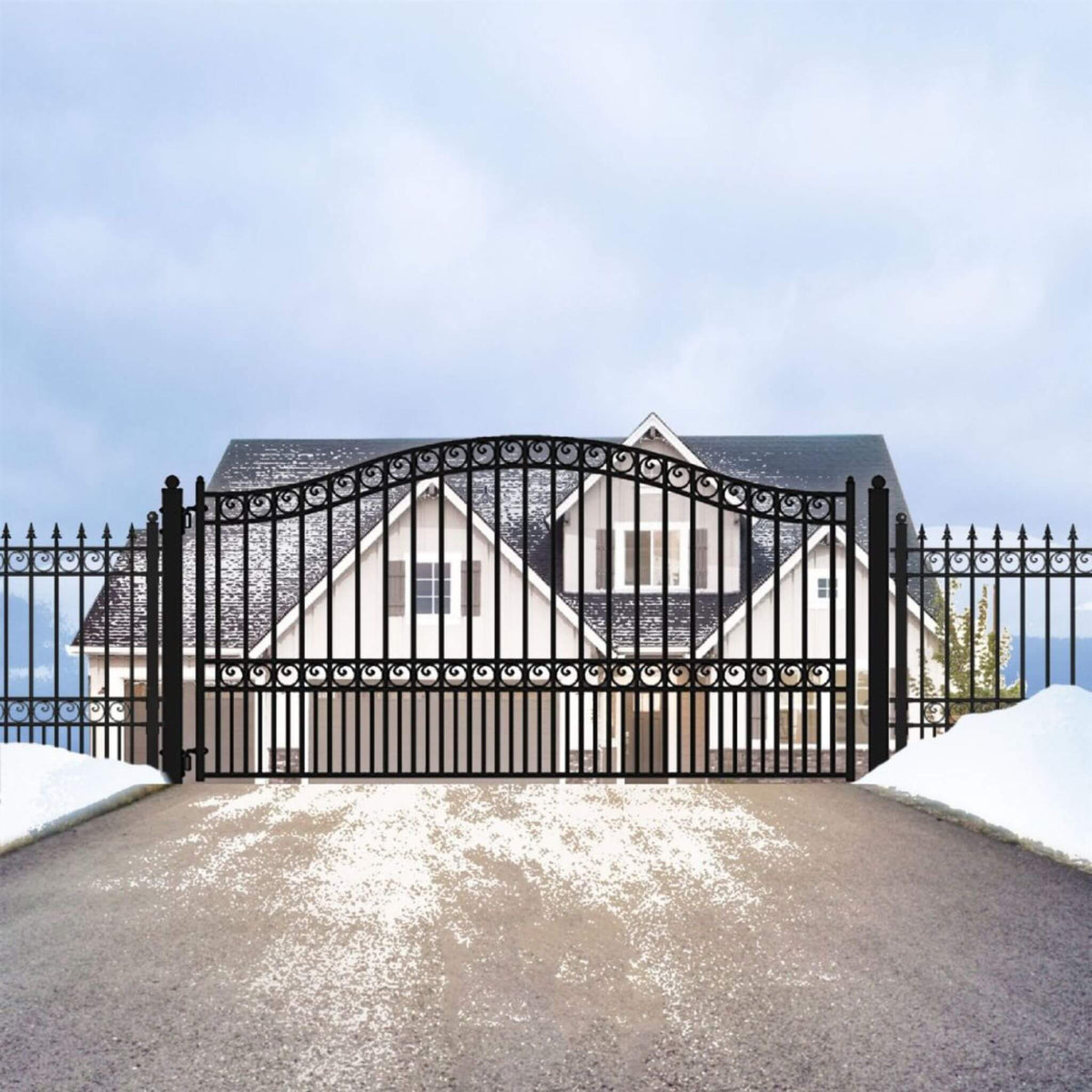 [12-18FT] Heavy-Duty Paris-Style Galvanized Steel Single-Swing Driveway Gate (SAK78643)